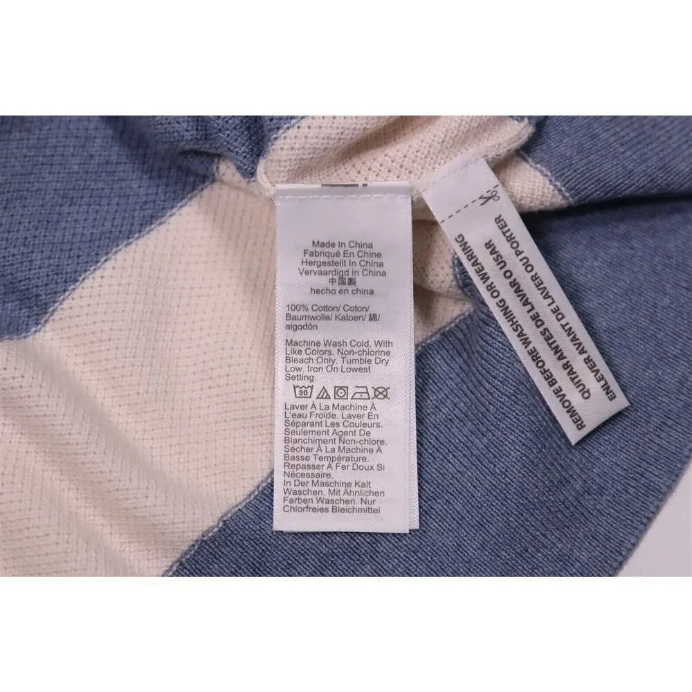 New! J. Crew Blue/White Cotton Piqué-Stitch Crewneck Sweater Large - Picture 8 of 8